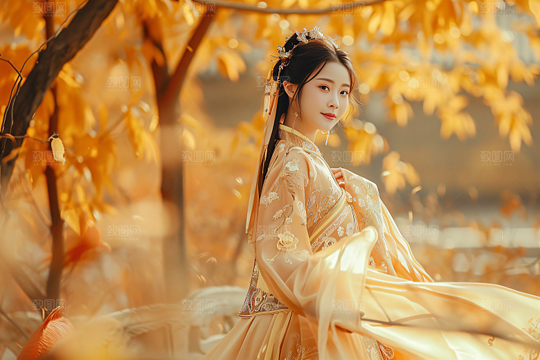 锦鲤汉服美女金鱼精致素材