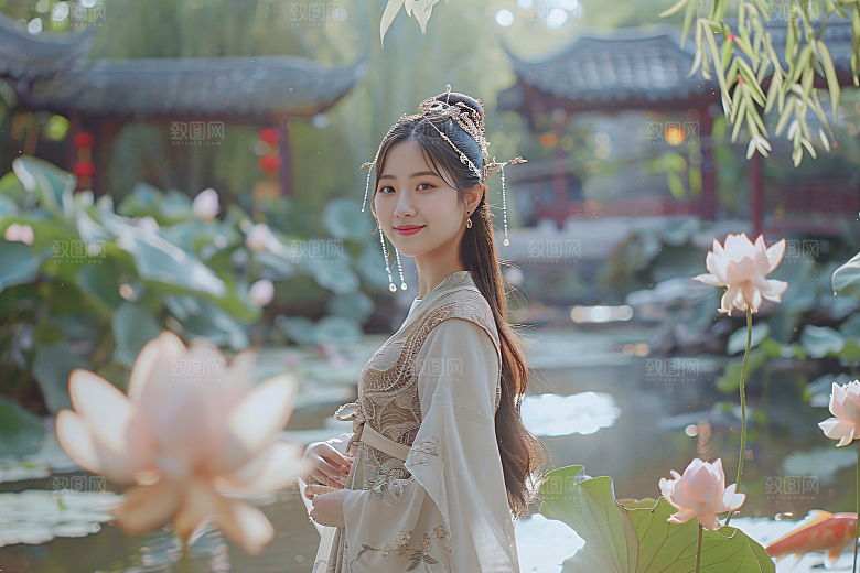 锦鲤汉服美女吉祥人像素材