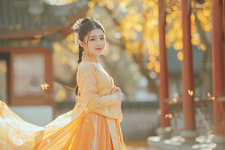 锦鲤汉服美女高清传统素材