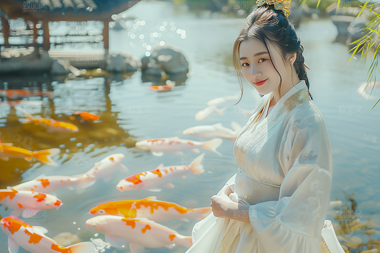 锦鲤汉服美女高清古风素材
