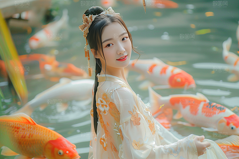 锦鲤汉服美女高清人像素材