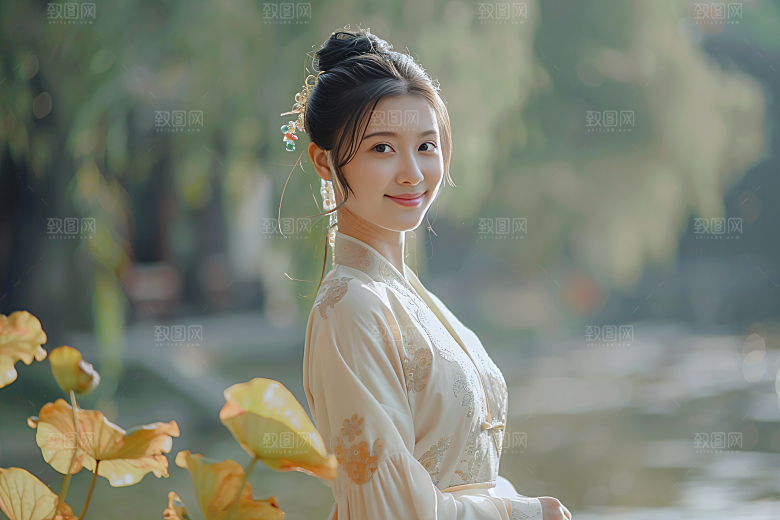 锦鲤汉服美女古风优雅素材