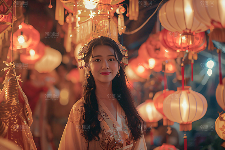 锦鲤汉服美女优雅肖像素材