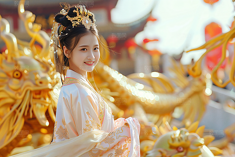 锦鲤汉服美女古风金鱼素材
