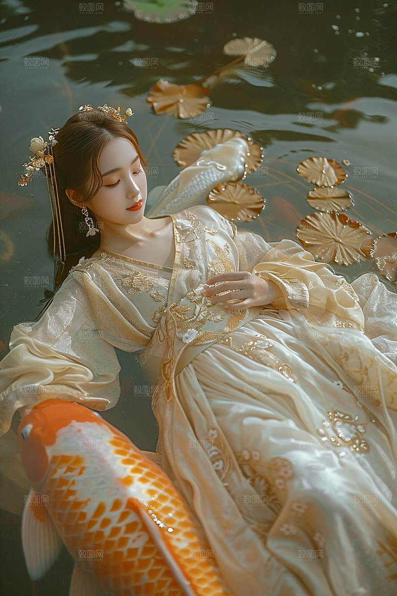 锦鲤汉服美女人像吉祥素材