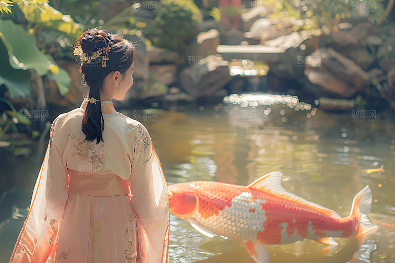 锦鲤汉服美女人像优雅素材