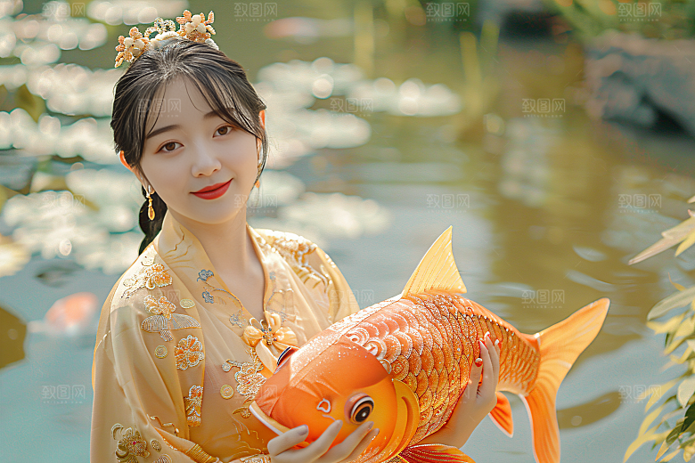 锦鲤汉服美女人像古风素材