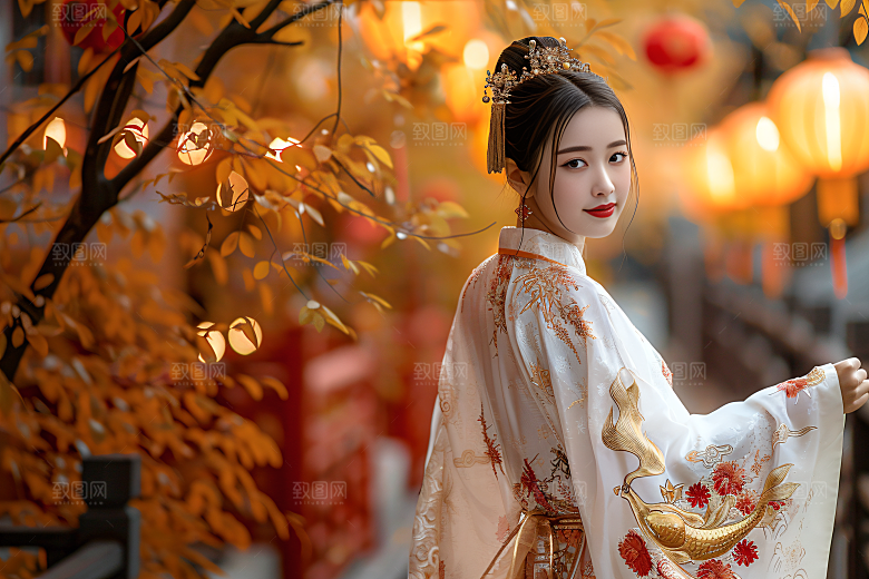 锦鲤汉服美女唯美优雅素材