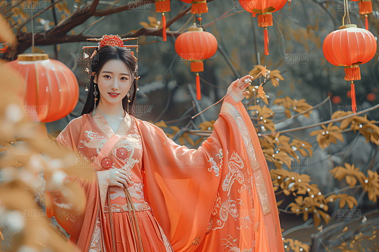 锦鲤汉服美女古风高清素材