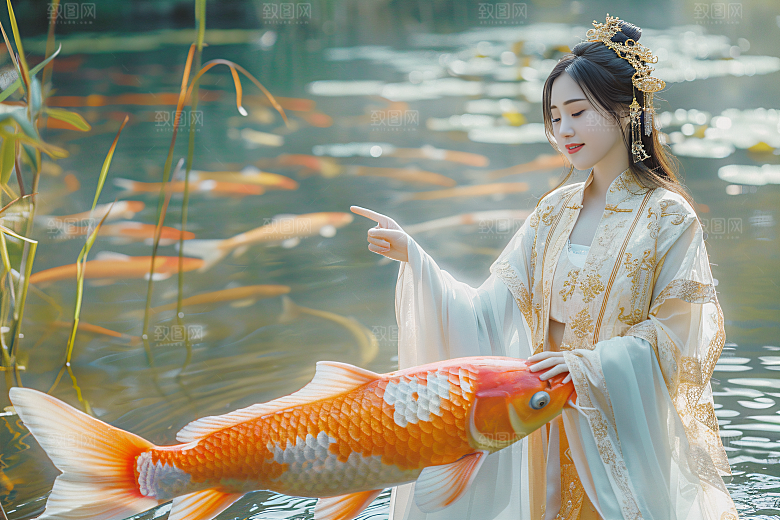 锦鲤汉服美女人像吉祥素材