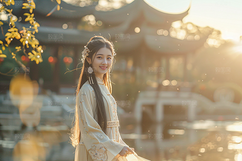 锦鲤汉服美女唯美中国风素材