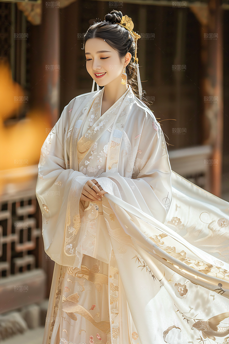锦鲤汉服美女肖像优雅素材