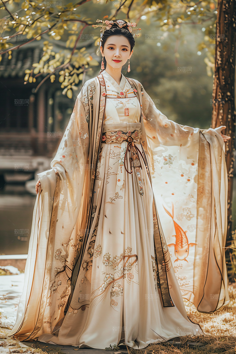 锦鲤汉服美女高清古风素材