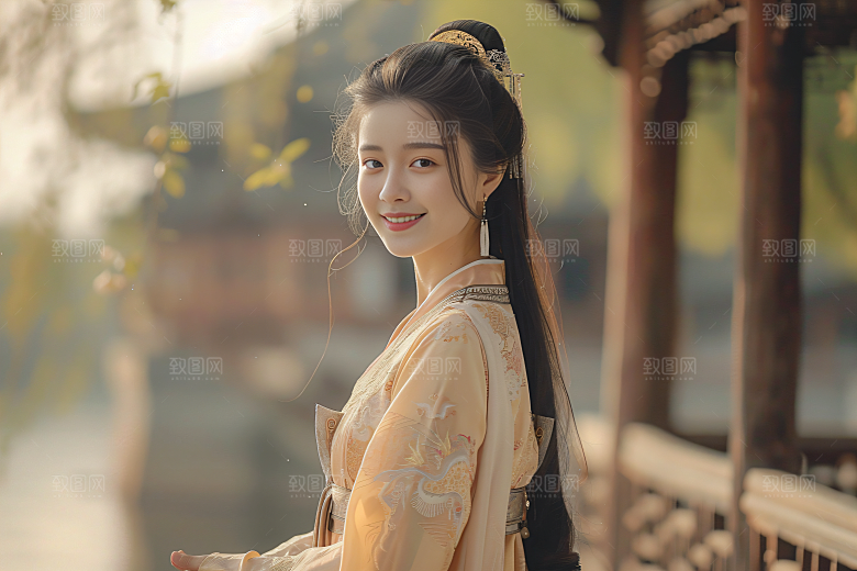锦鲤汉服美女古风吉祥素材