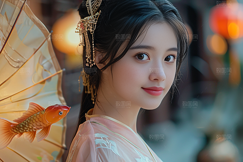 锦鲤汉服美女高清古风素材
