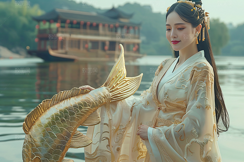 锦鲤汉服美女吉祥人像素材