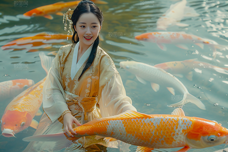 锦鲤汉服美女古风高清素材