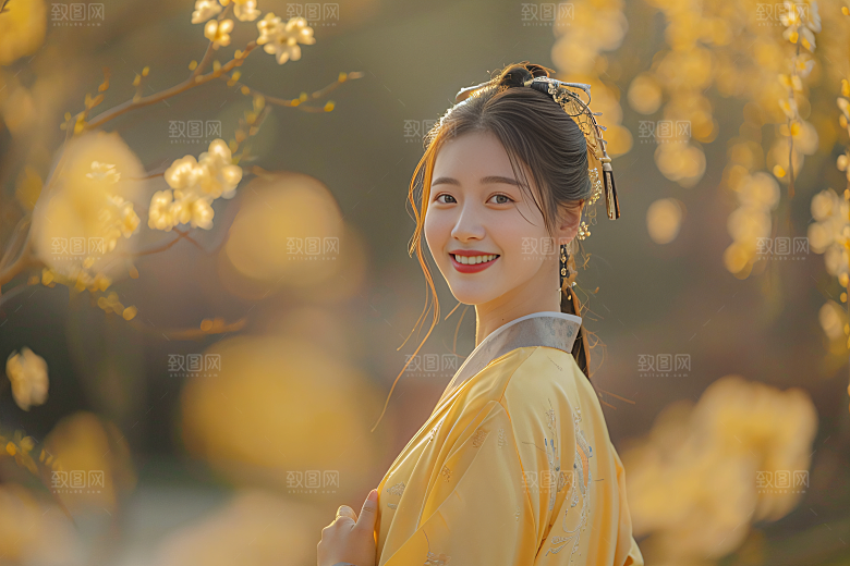 锦鲤汉服美女吉祥古风素材