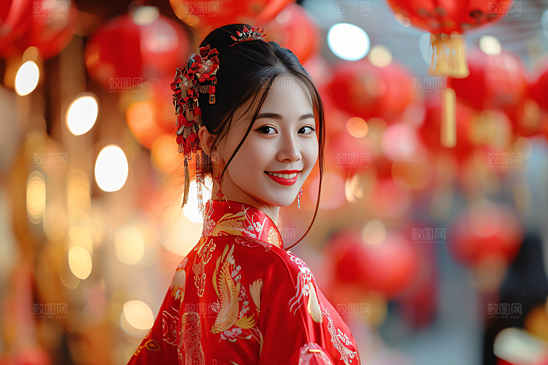 锦鲤汉服美女优雅古风素材