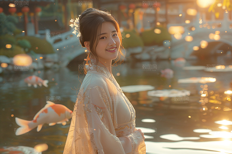 锦鲤汉服美女精致人像素材