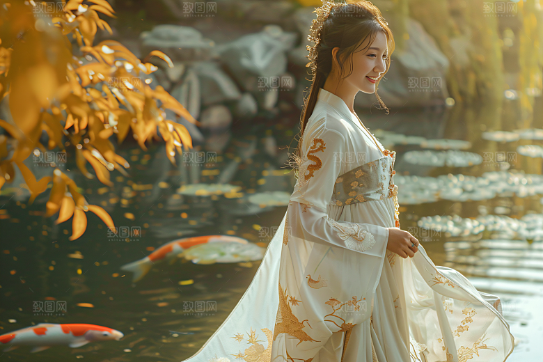 锦鲤汉服美女古风中国风素材