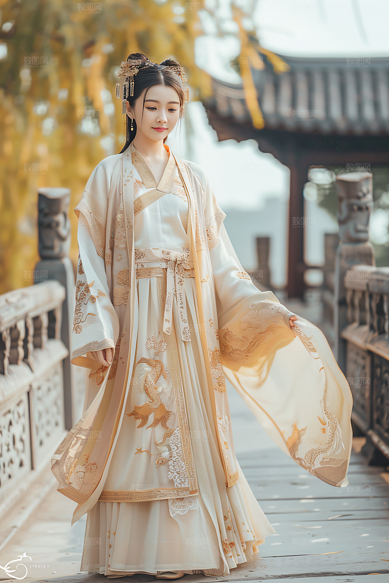 锦鲤汉服美女传统吉祥素材