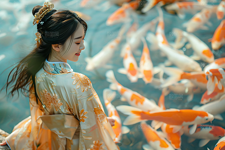 锦鲤汉服美女肖像唯美素材