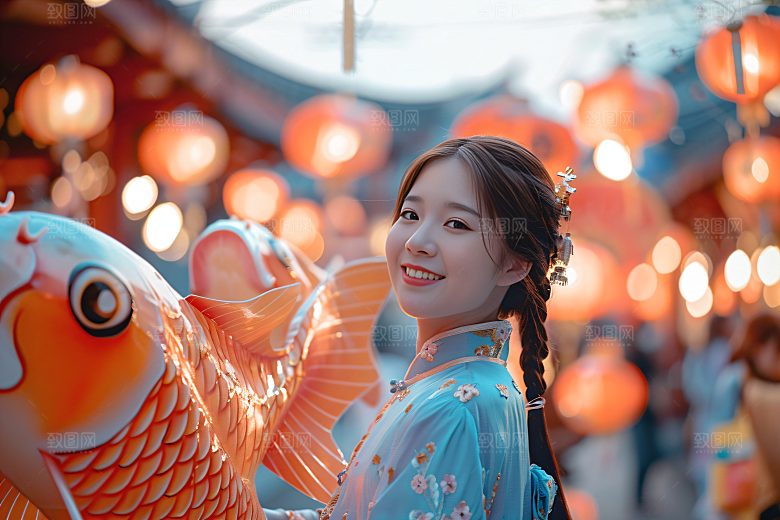 锦鲤汉服美女肖像精致素材