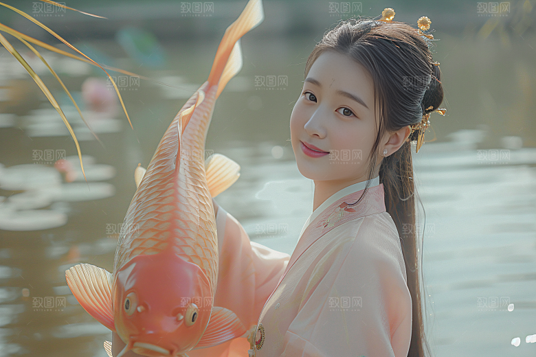 锦鲤汉服美女肖像古风素材