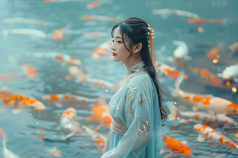 锦鲤汉服美女高清古风素材