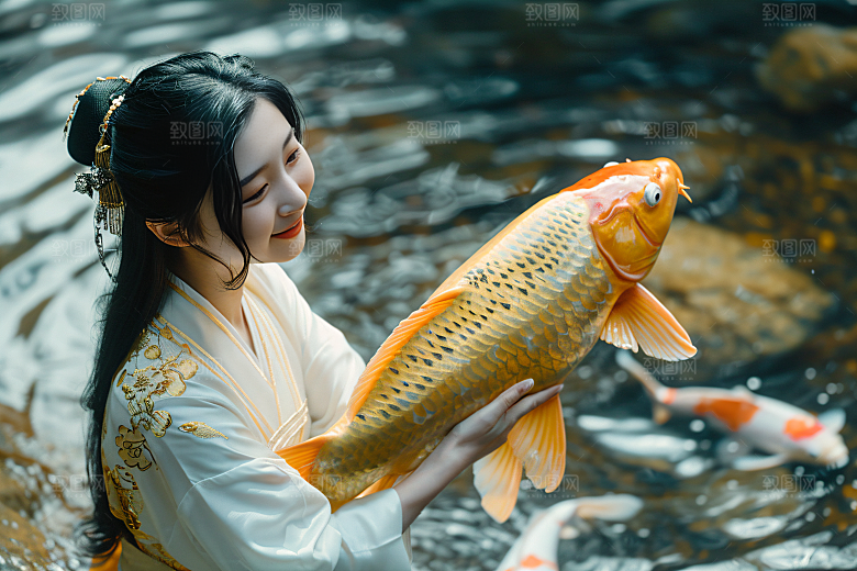 锦鲤汉服美女高清精致素材