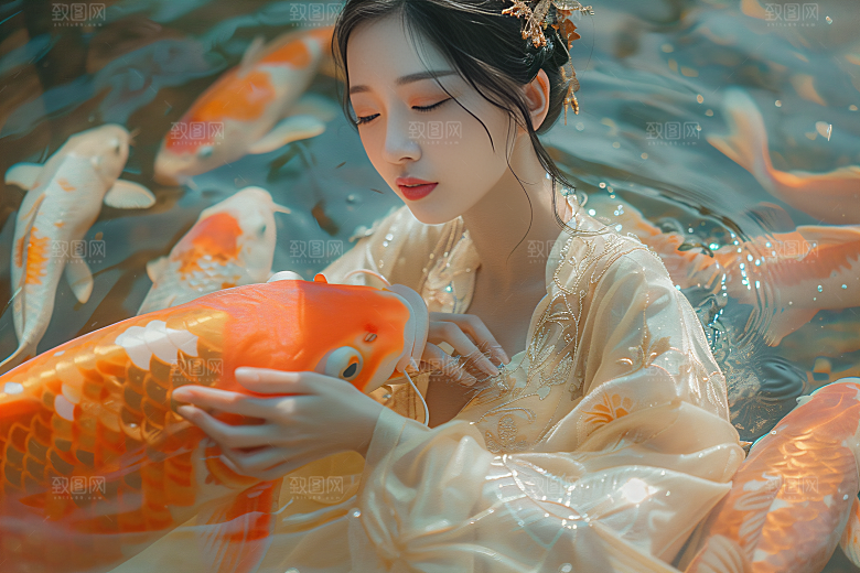 锦鲤汉服美女人像肖像素材