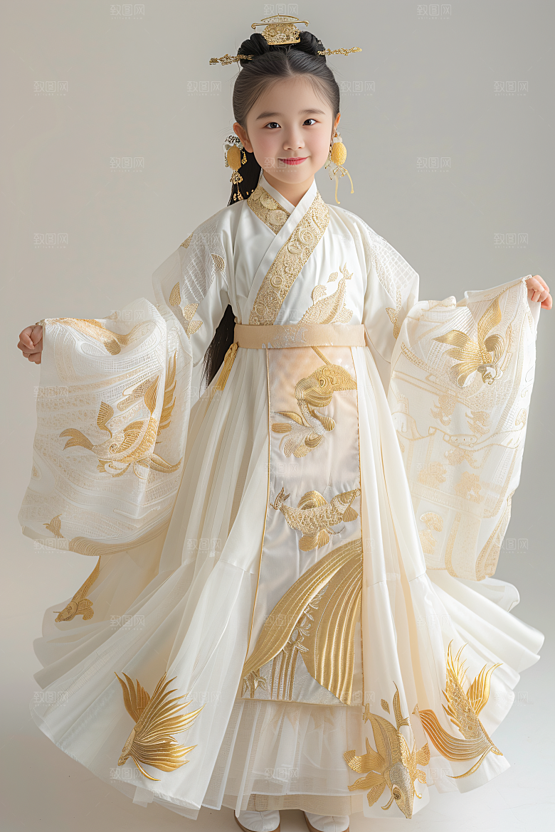 锦鲤汉服美女古风肖像素材