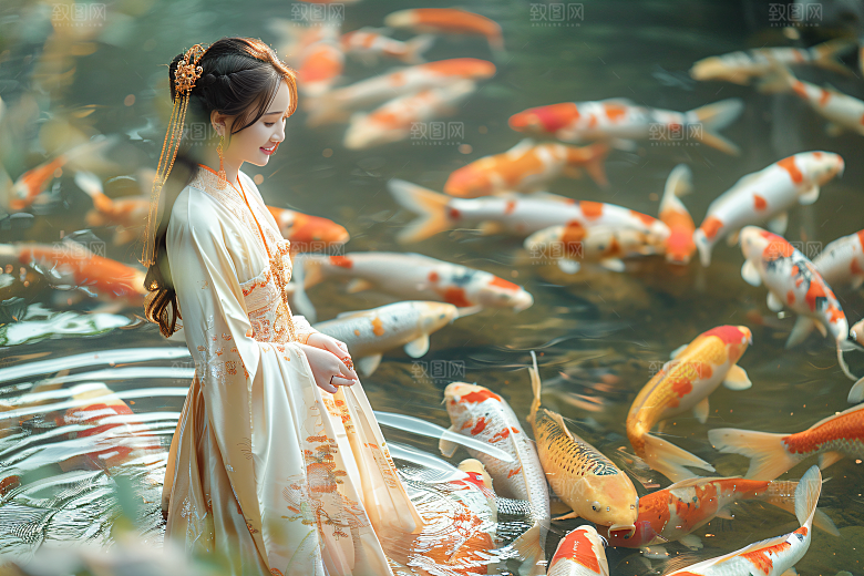 锦鲤汉服美女优雅肖像素材