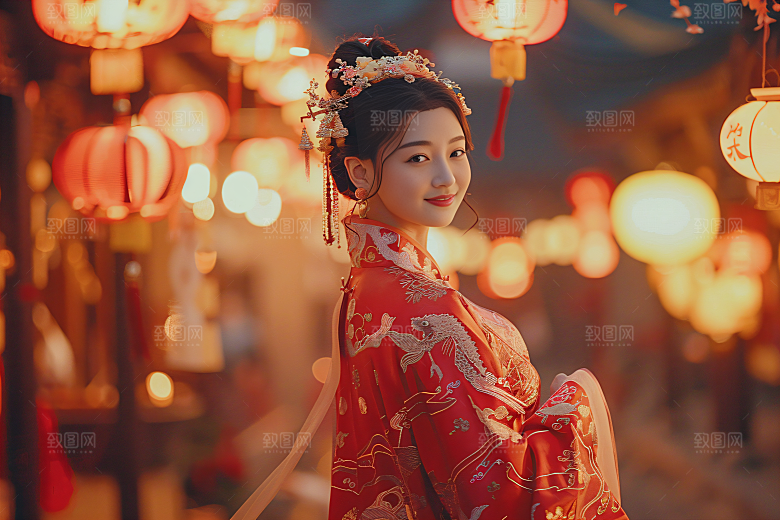 锦鲤汉服美女精致中国风素材