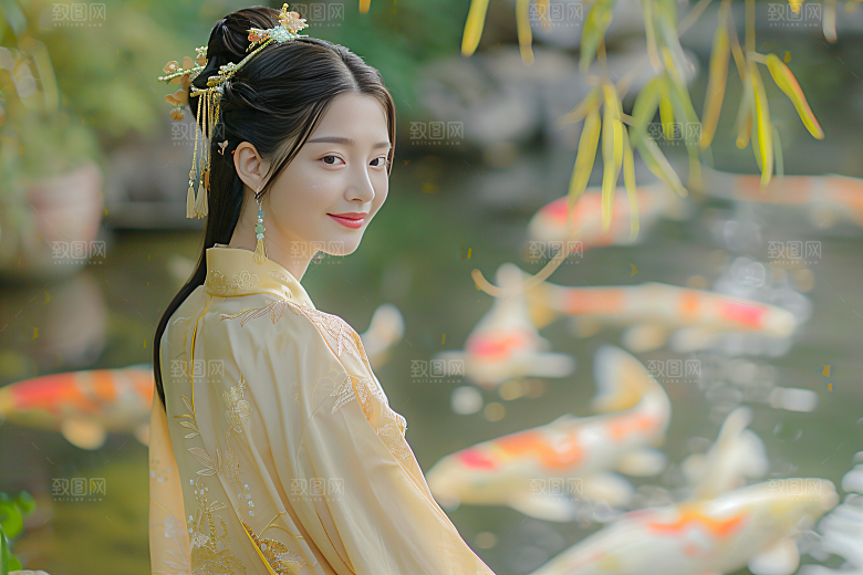 锦鲤汉服美女唯美精致素材