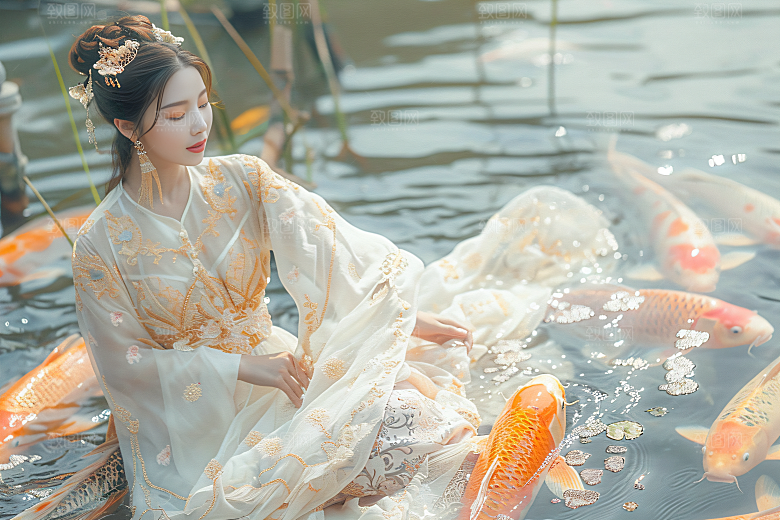 锦鲤汉服美女优雅肖像素材
