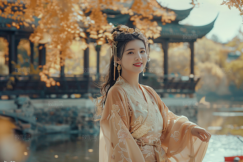 锦鲤汉服美女中国风金鱼素材