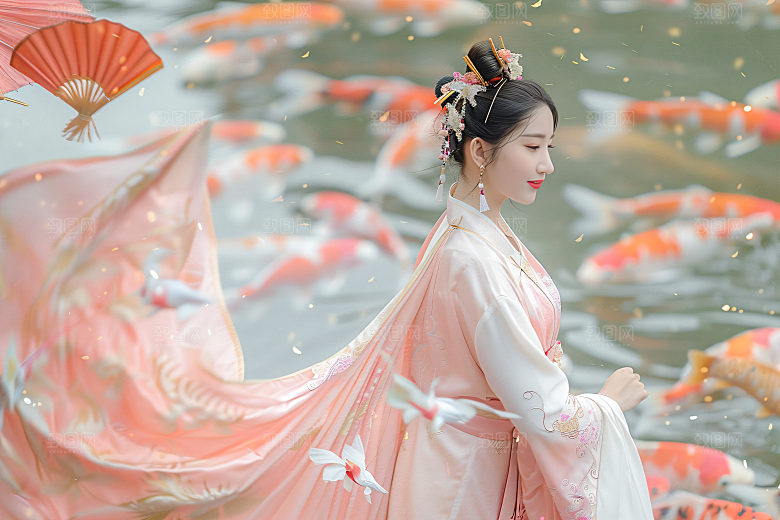 锦鲤汉服美女古风中国风素材