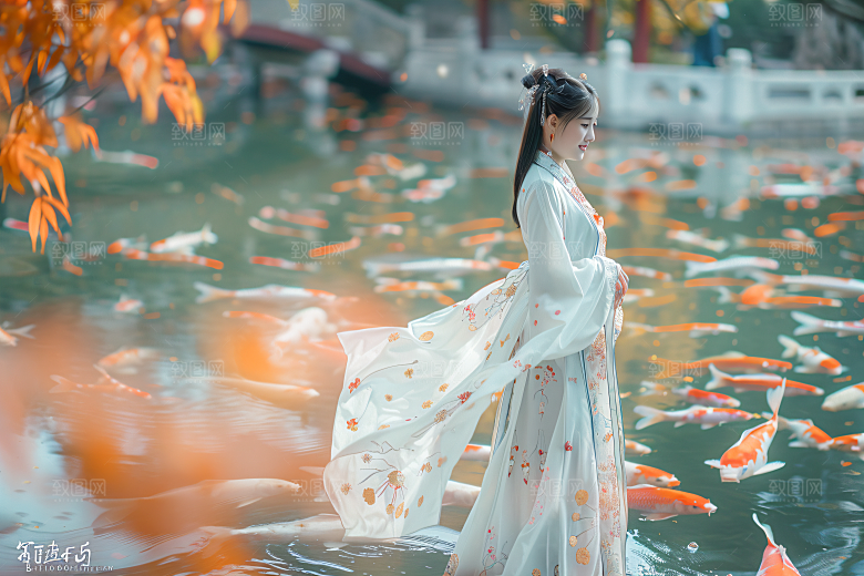 锦鲤汉服美女人像古风素材