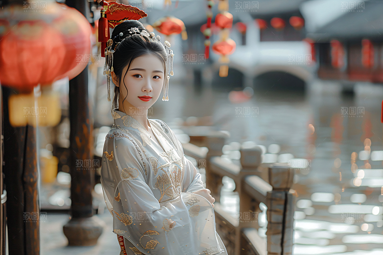 锦鲤汉服美女传统古风素材
