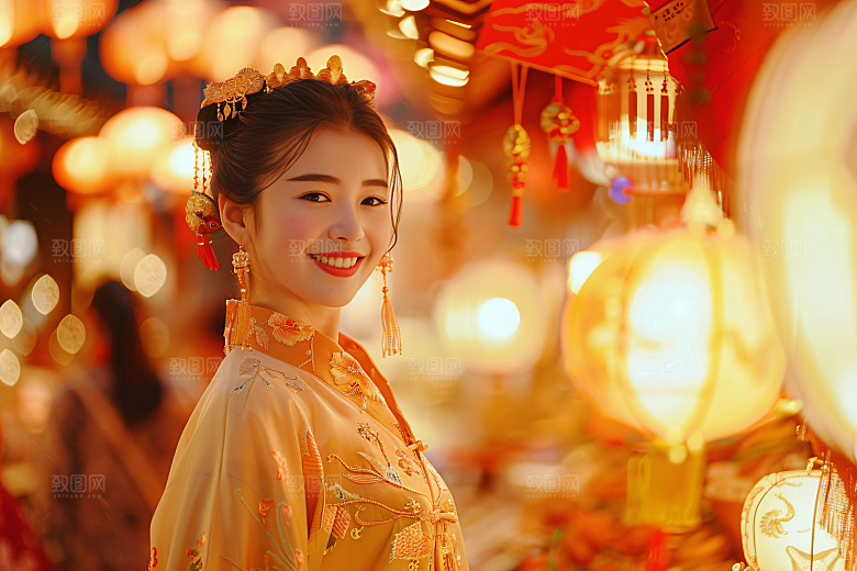 锦鲤汉服美女传统金鱼素材