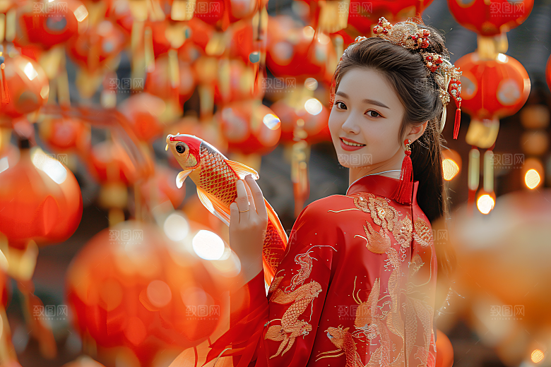 锦鲤汉服美女金鱼精致素材