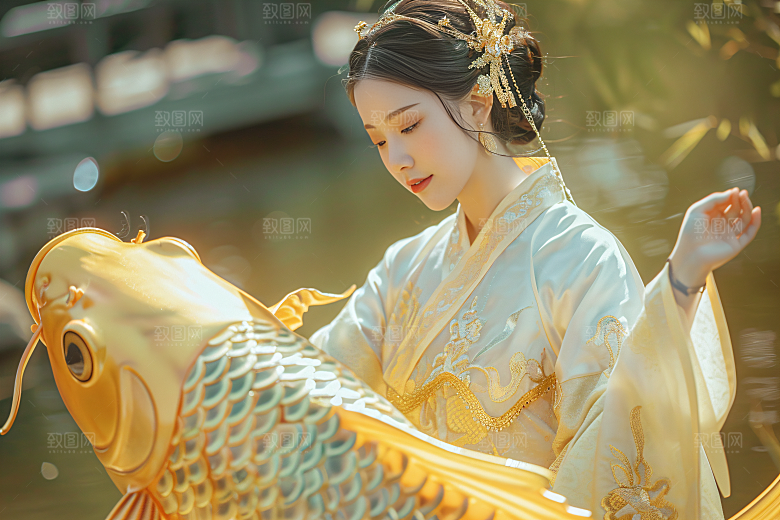 锦鲤汉服美女人像古风素材