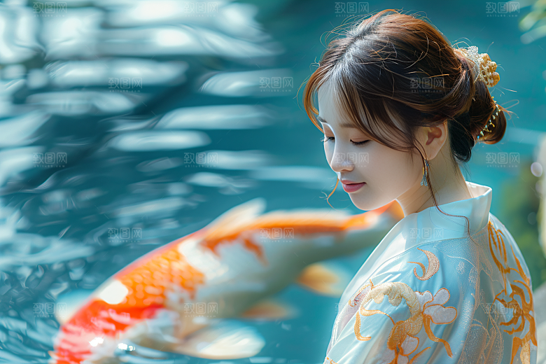锦鲤汉服美女肖像古风素材