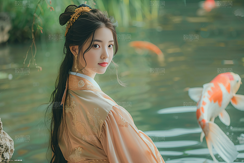 锦鲤汉服美女肖像高清素材