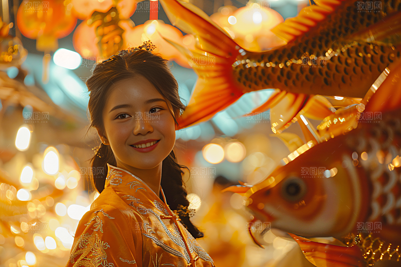 锦鲤汉服美女传统高清素材