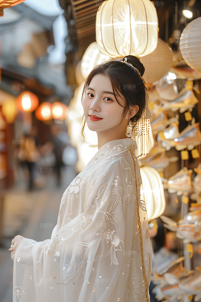 锦鲤汉服美女中国风吉祥素材