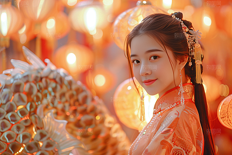 锦鲤汉服美女肖像高清素材
