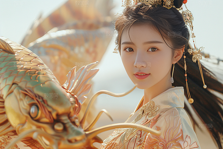 锦鲤汉服美女精致金鱼素材
